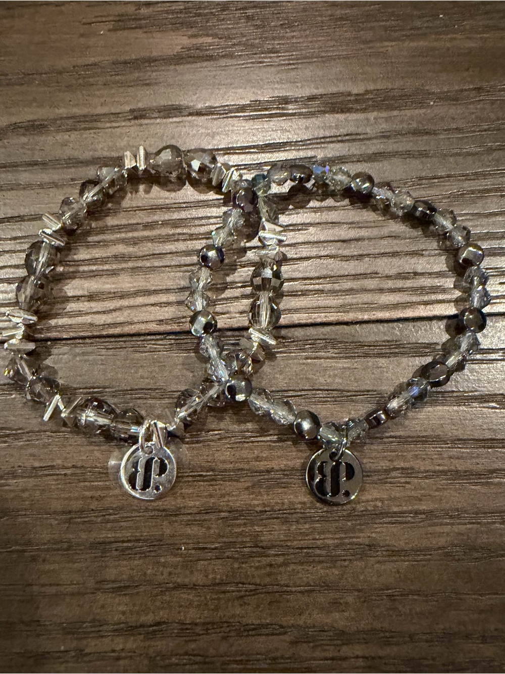 Set of 2 BP Bomb Party Stretch Bracelet Silver Gray stacks